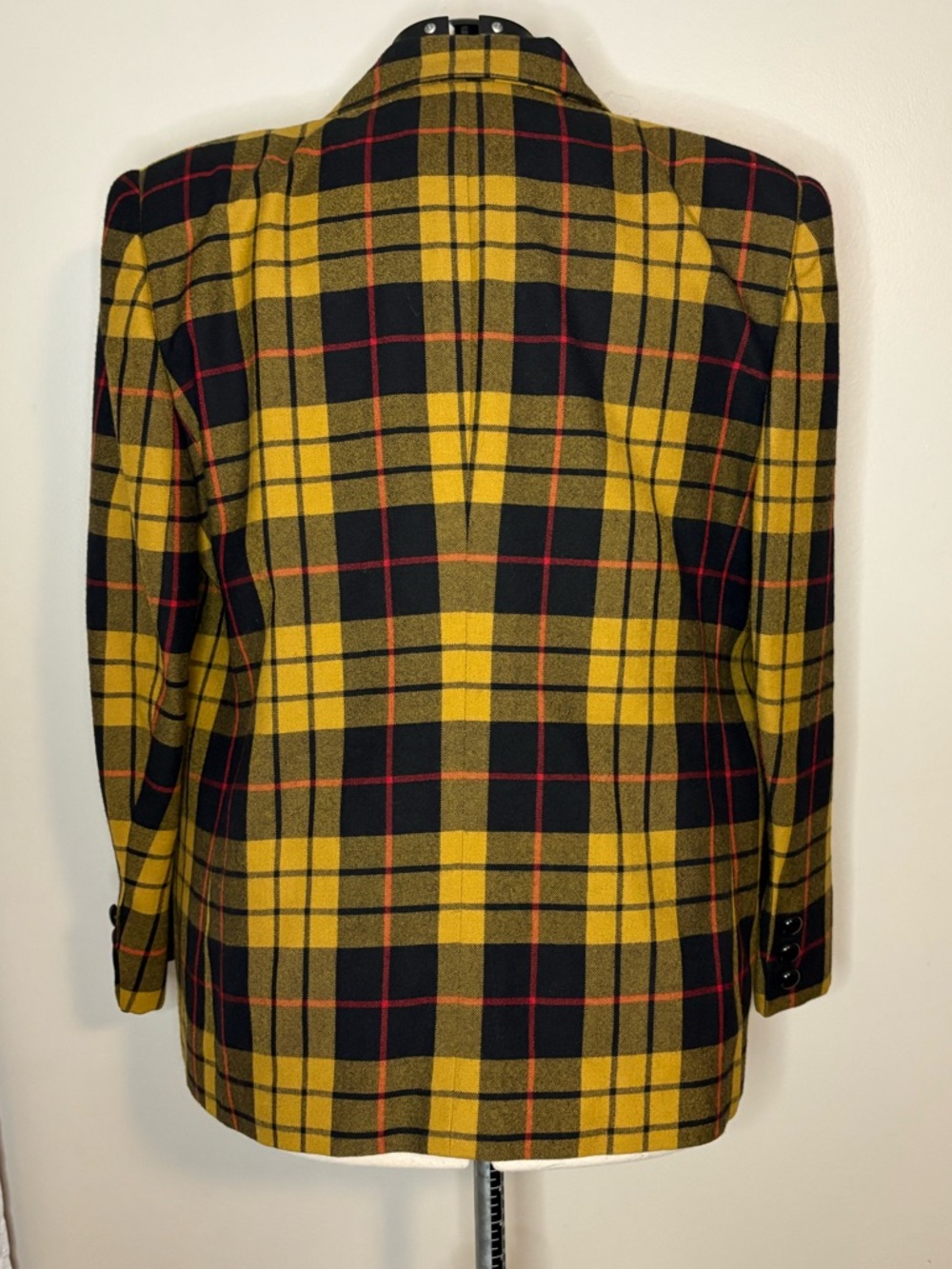 Wool Yellow Plaid Tailored Blazer Jacket - Classic Notch Lapel - Picture 3 of 6